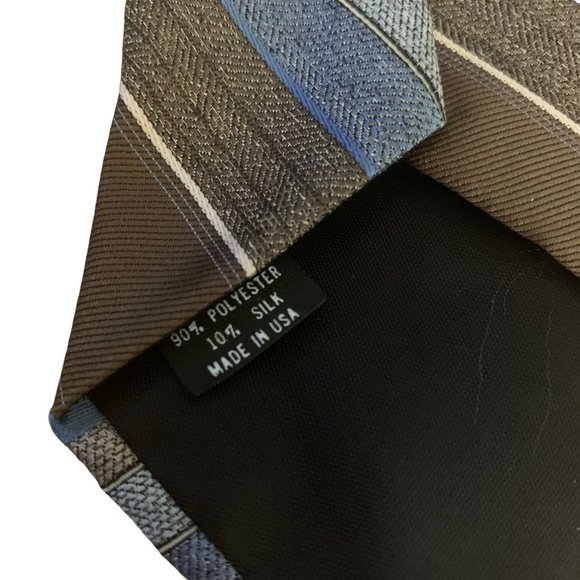 Vintage 80s Mervyns Necktie 3.25 in Brown Blue Striped Silk Blend - Picture 5 of 5